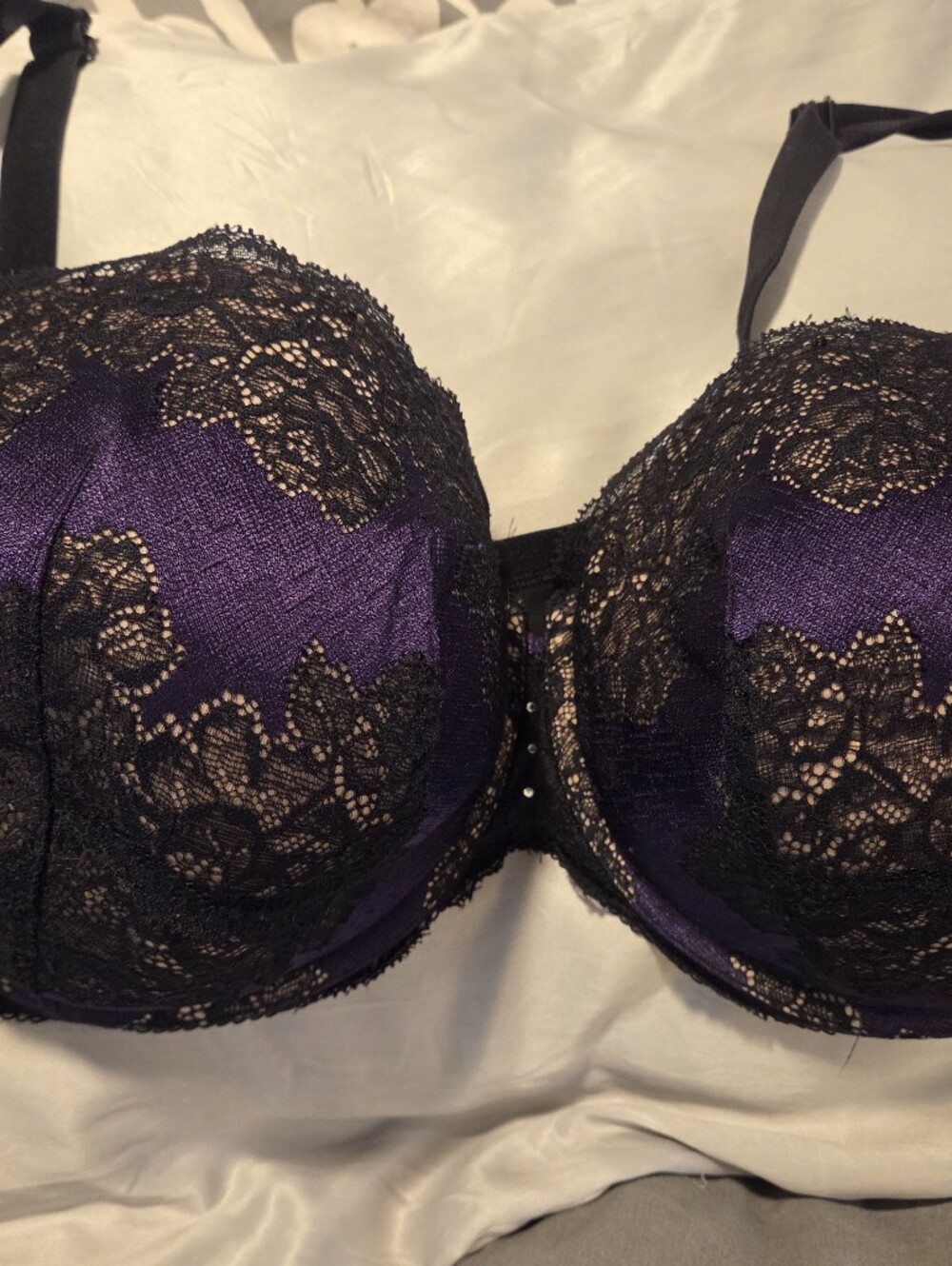 Cacique Purple Push Up Bra with Black Lace Trim - 44DDD